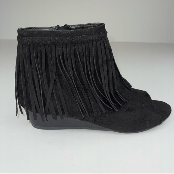 Sam Edelman Kelly Fringe Black Peep Toe Wedge 5 - Picture 3 of 15